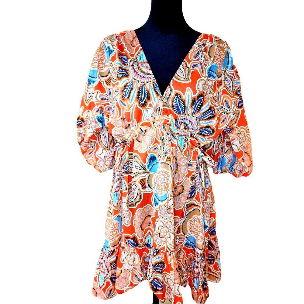 MISA Sari Floral Poplin Balloon-Sleeve Mini Dress